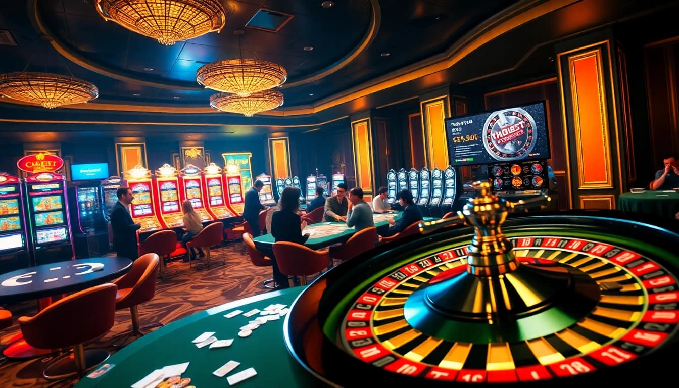 Experience thrilling gaming action at thabett.io with vibrant casino tables and spinning roulette wheels.