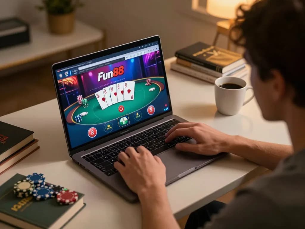 Enjoy strategic gameplay on Fun88 with a person immersed in online poker.