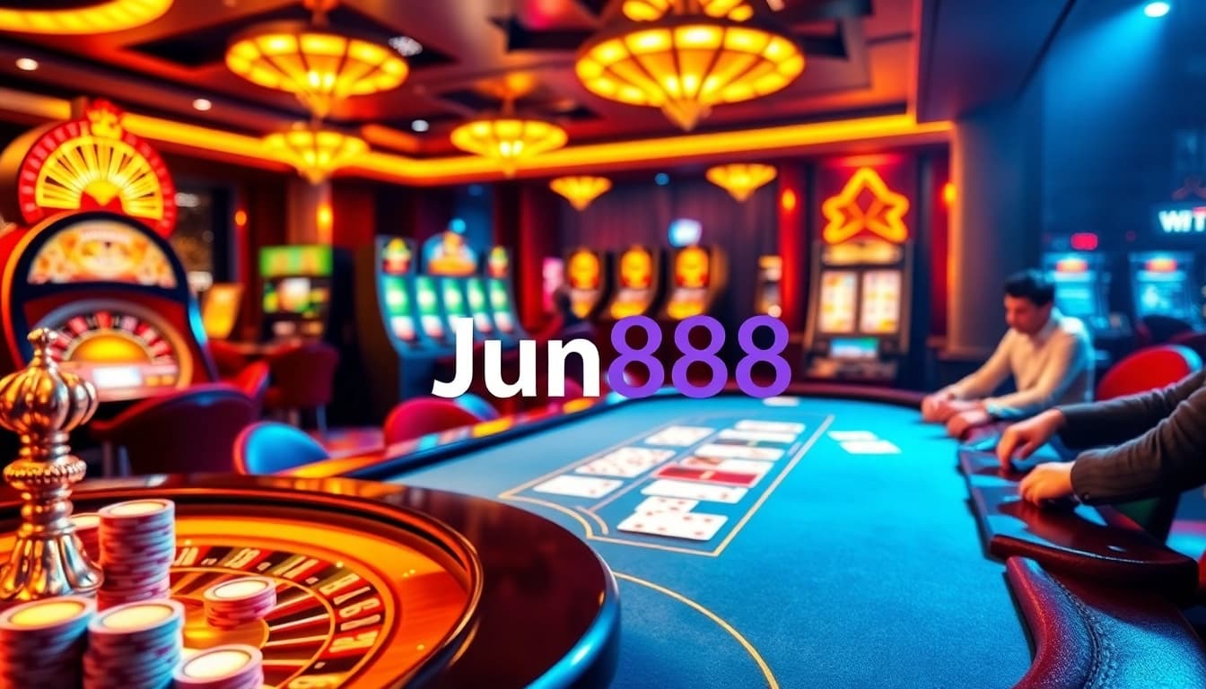 Experience thrilling poker at Jun888 casino, featuring vibrant tables and exciting gameplay.