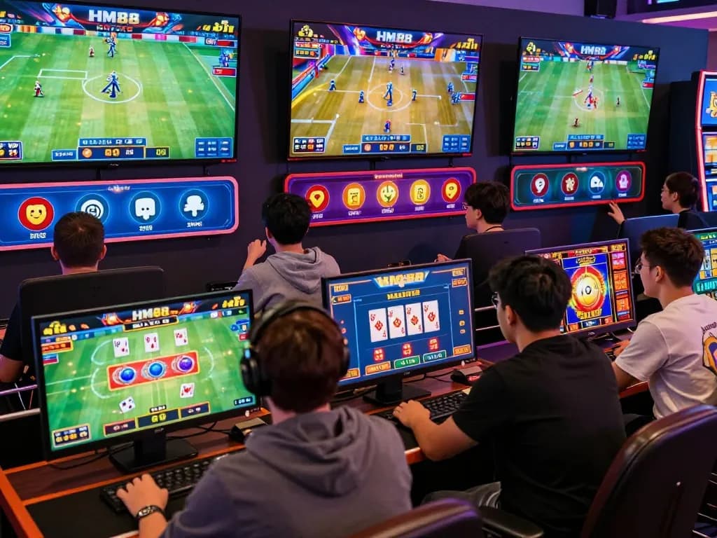 Exciting users engaging in various HM88 online betting activities in a vibrant gaming environment.