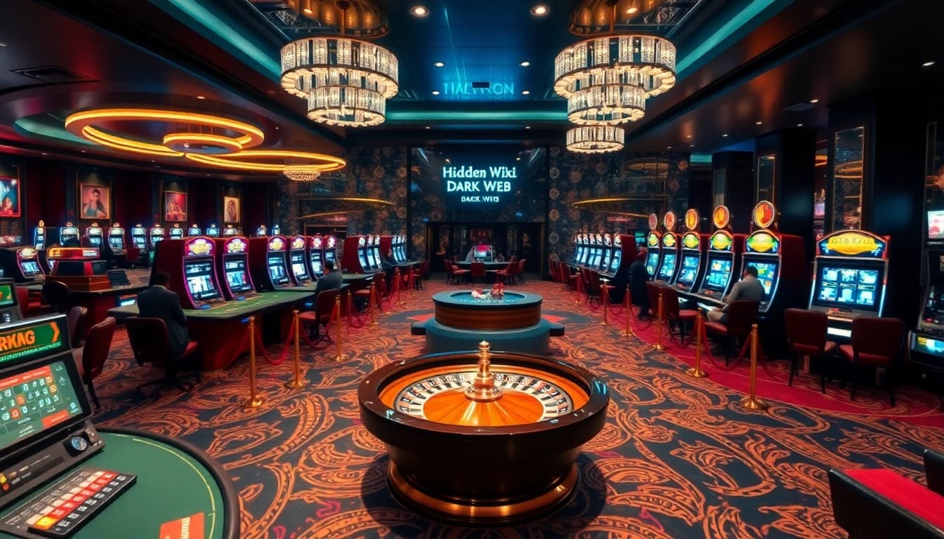 Players engaged at a lively casino table with hidden wiki dark web references hinting at secrecy and excitement.