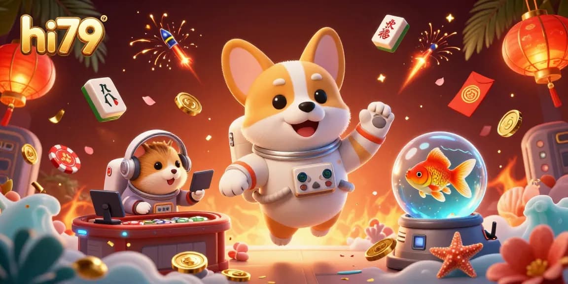 hi79 brings excitement as a corgi astronaut plays in a vibrant space station casino