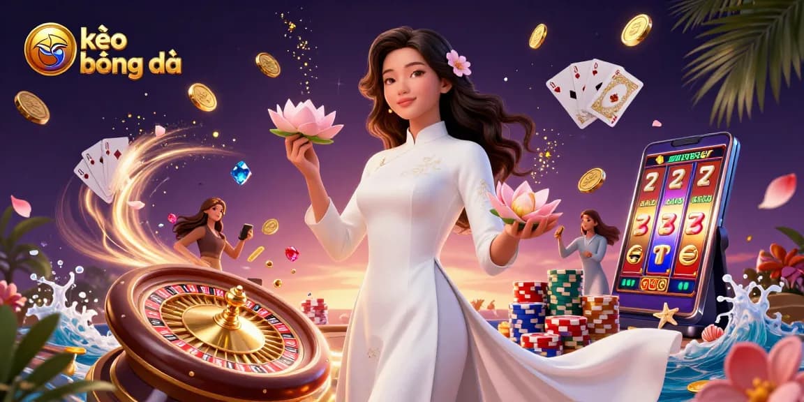 Engaging scene showcasing kèo bóng đá with an elegant woman, casino elements, and vibrant colors.
