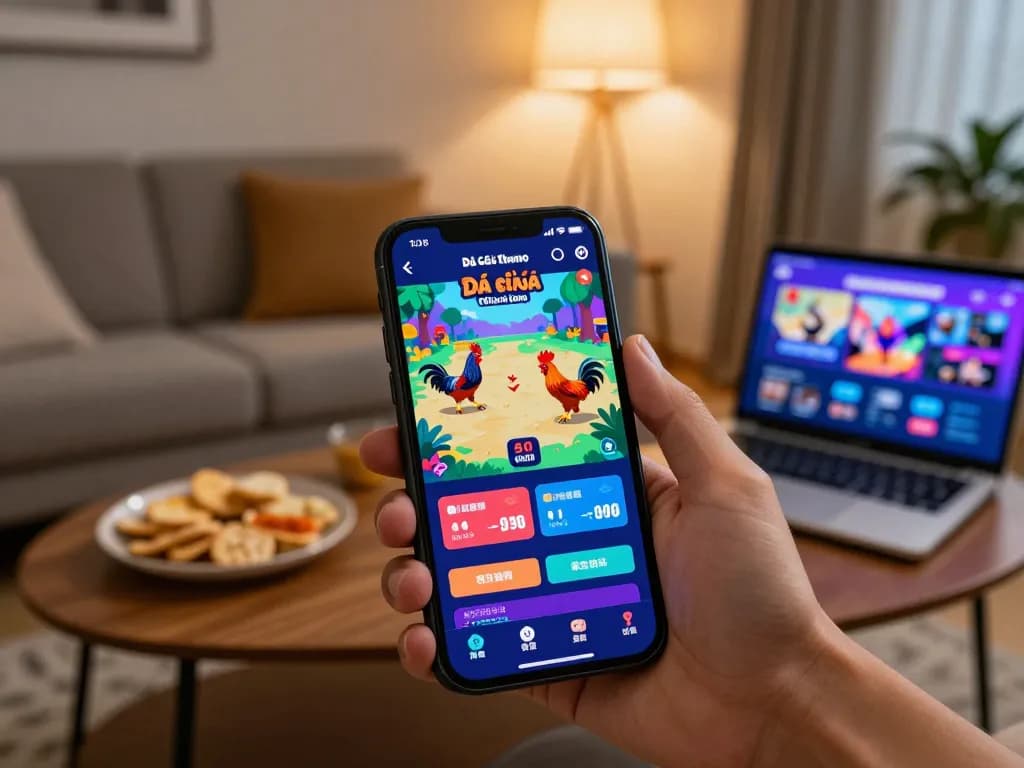 Action-packed viewing of Đá gà thomo live cockfighting on a smartphone, showcasing an immersive gaming experience