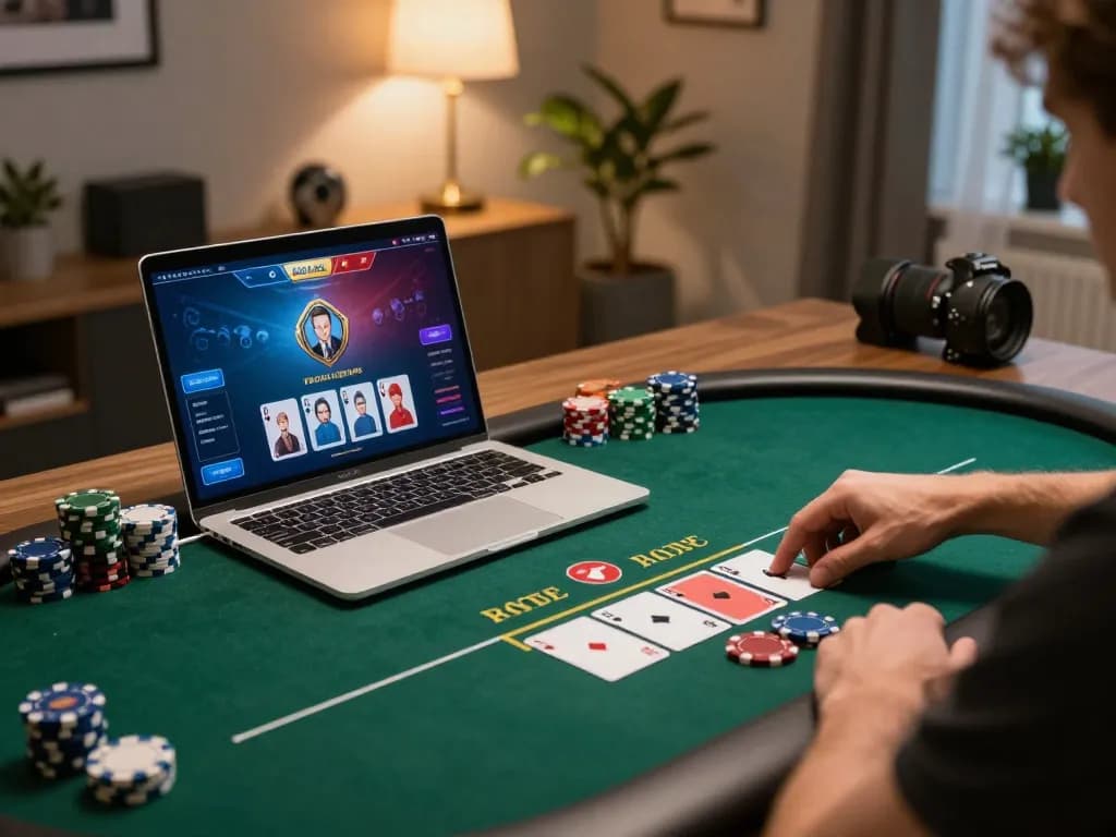 Sunwin online poker game in action at home with vibrant graphics and a focused player.
