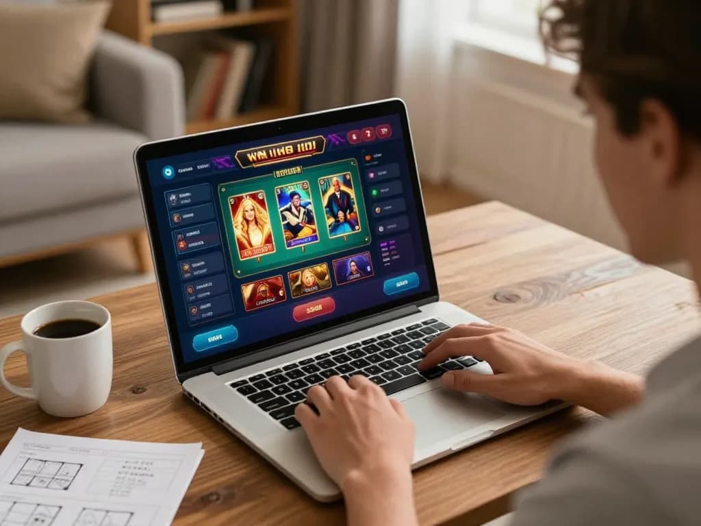 Engaging home online casino gaming with nohu90nohu on laptop, showcasing strategy and comfort.