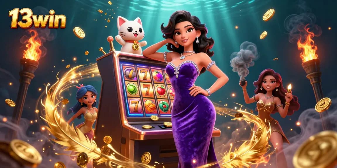 13win spins jackpot wheel, featuring a glamorous character and fortune cat mascot in a dynamic casino scene