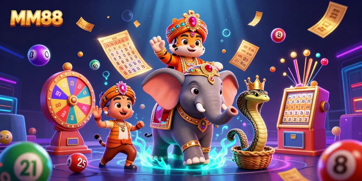 Experience the thrill of MM88 with vibrant lottery elements and a captivating 3D scene.