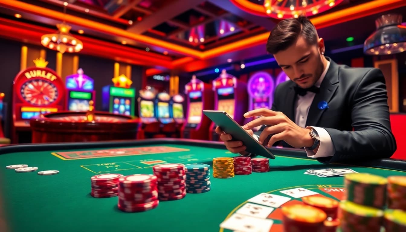 Engage in thrilling gambling experiences with alo 789 at a vibrant casino table filled with action.