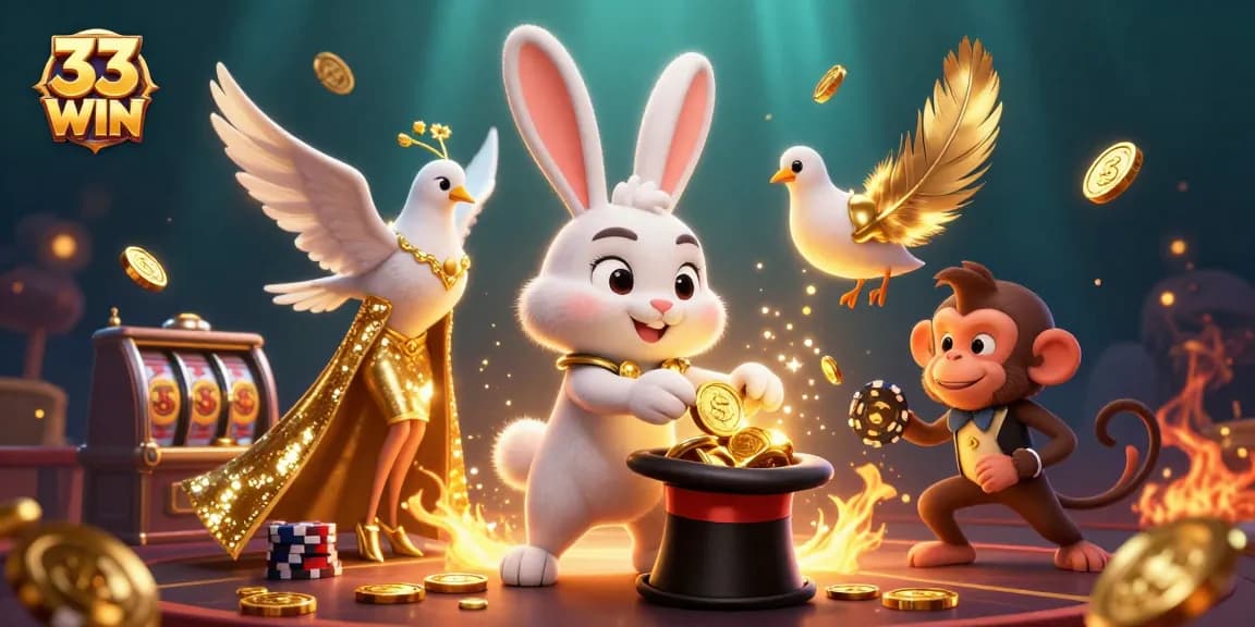 Experience thrilling 33 WIN slots action with magical characters and casino vibes.
