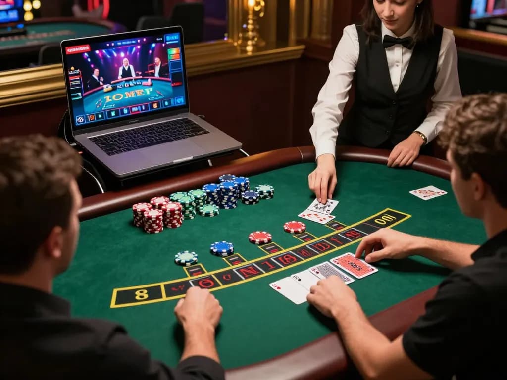 Engaging online gambling scene at Ev88 blackjack table with players placing strategic bets.