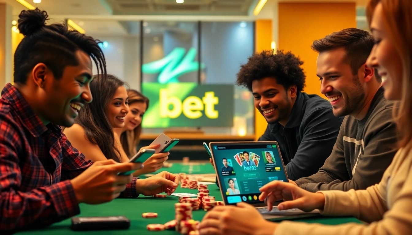 Exciting online gaming scene showcasing diverse players using the bet789 platform with poker and live casino games.