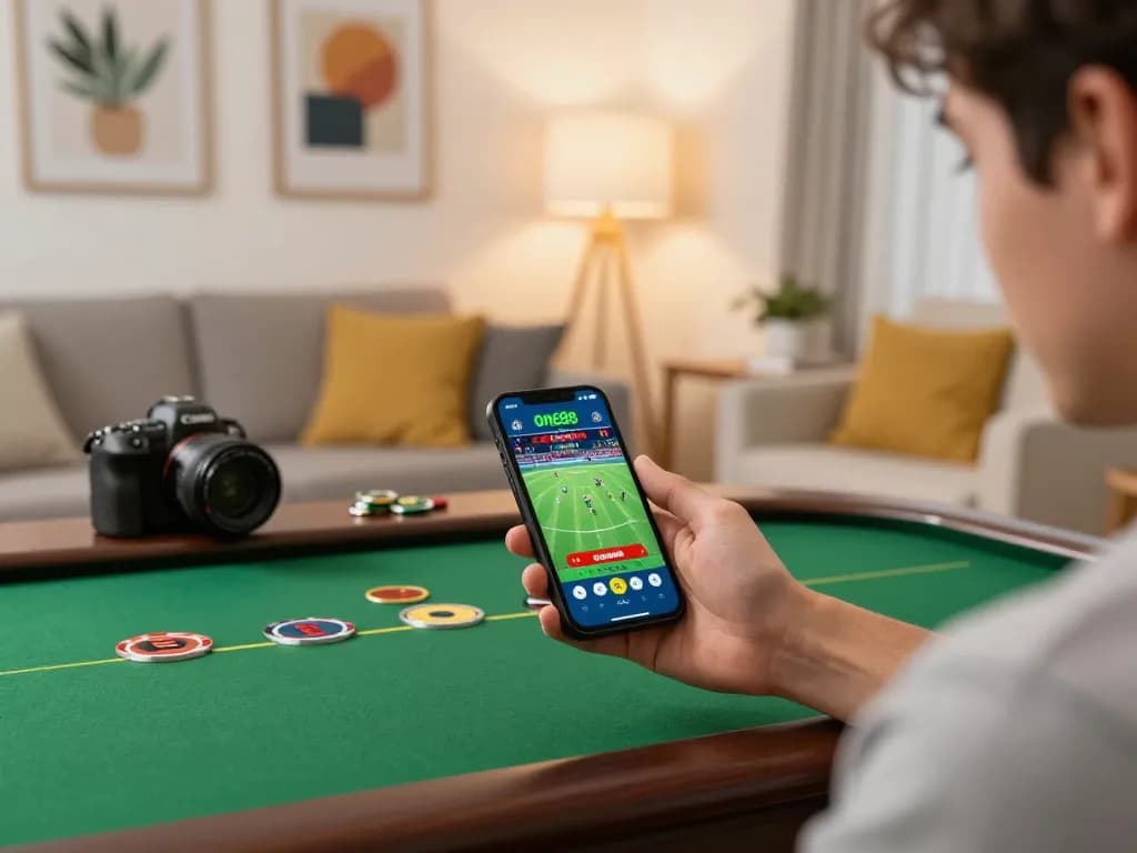 Engaging in sports betting on the one88 mobile app with vibrant home decor
