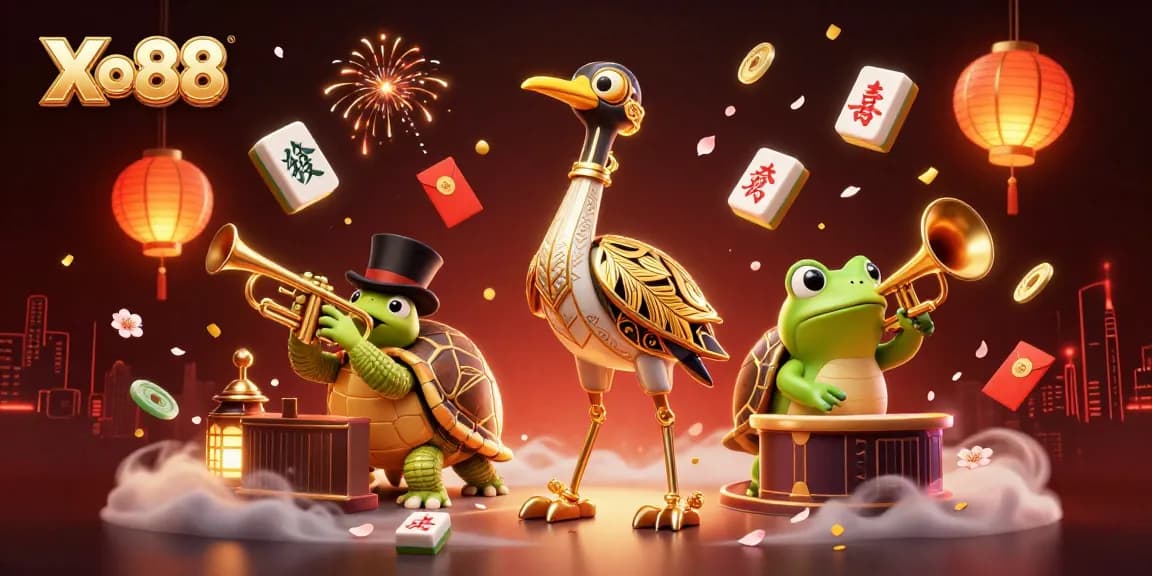 Xo88 brings excitement to players with vibrant casino imagery and playful characters.