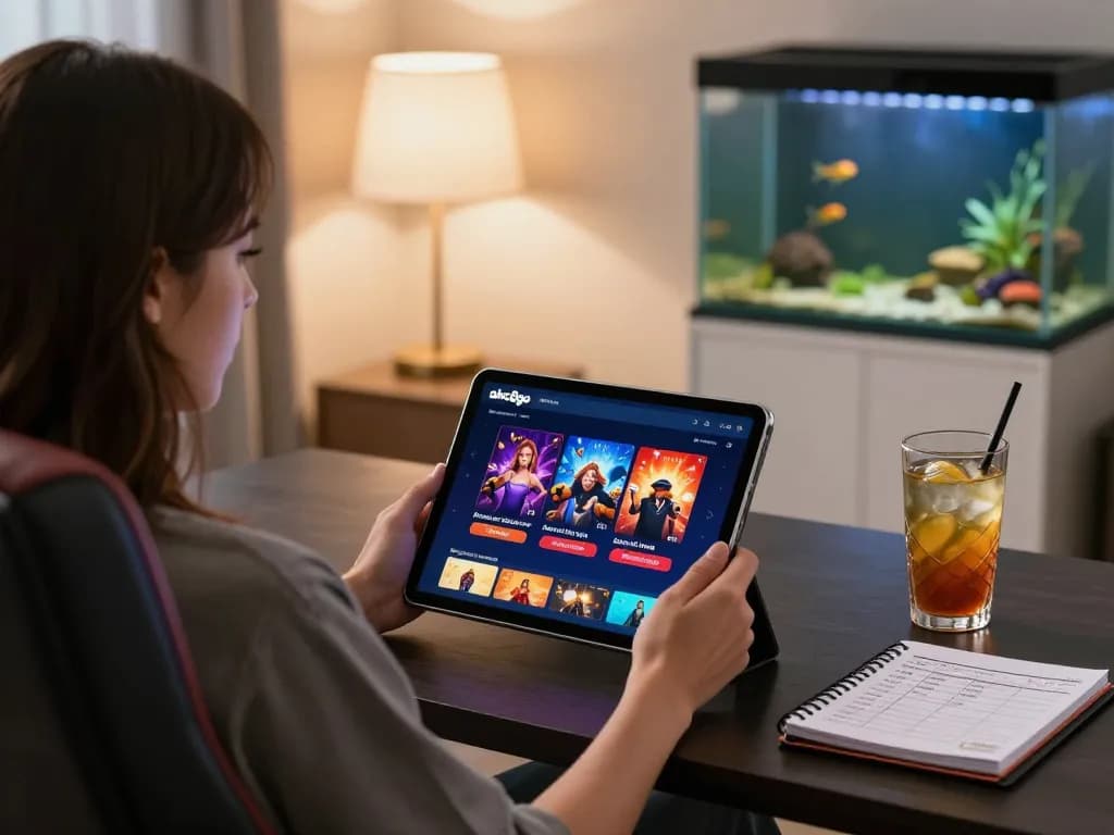 Engage in thrilling online gaming with abc8go on a stylish tablet in a cozy environment.