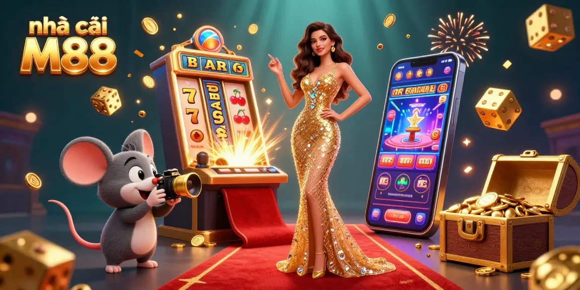 Experience the thrill of winning at nhà cái M88 with dazzling 3D casino elements and vibrant illustrations.