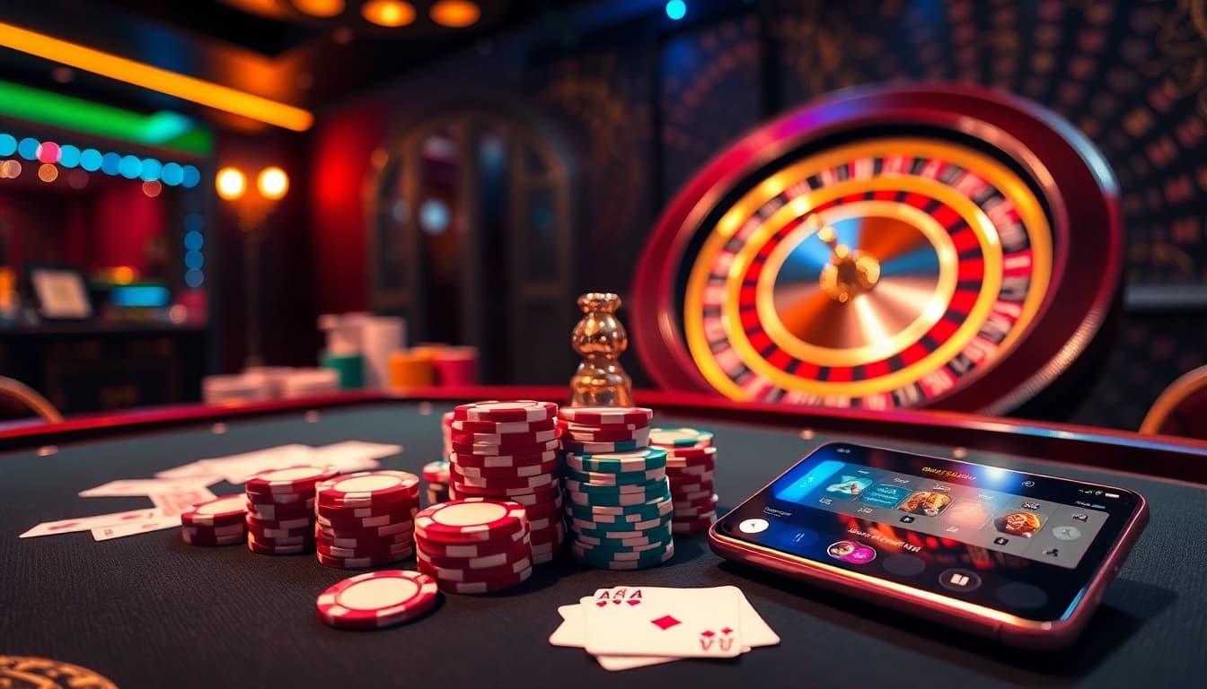 Experience immersive thrills at 33win casino with vibrant poker chips and luxurious gaming tables.