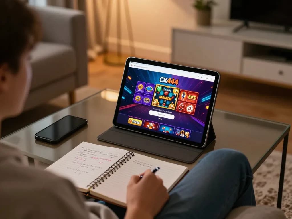 Engaging CK444 login experience on a tablet in a cozy home setting, showcasing online gaming.