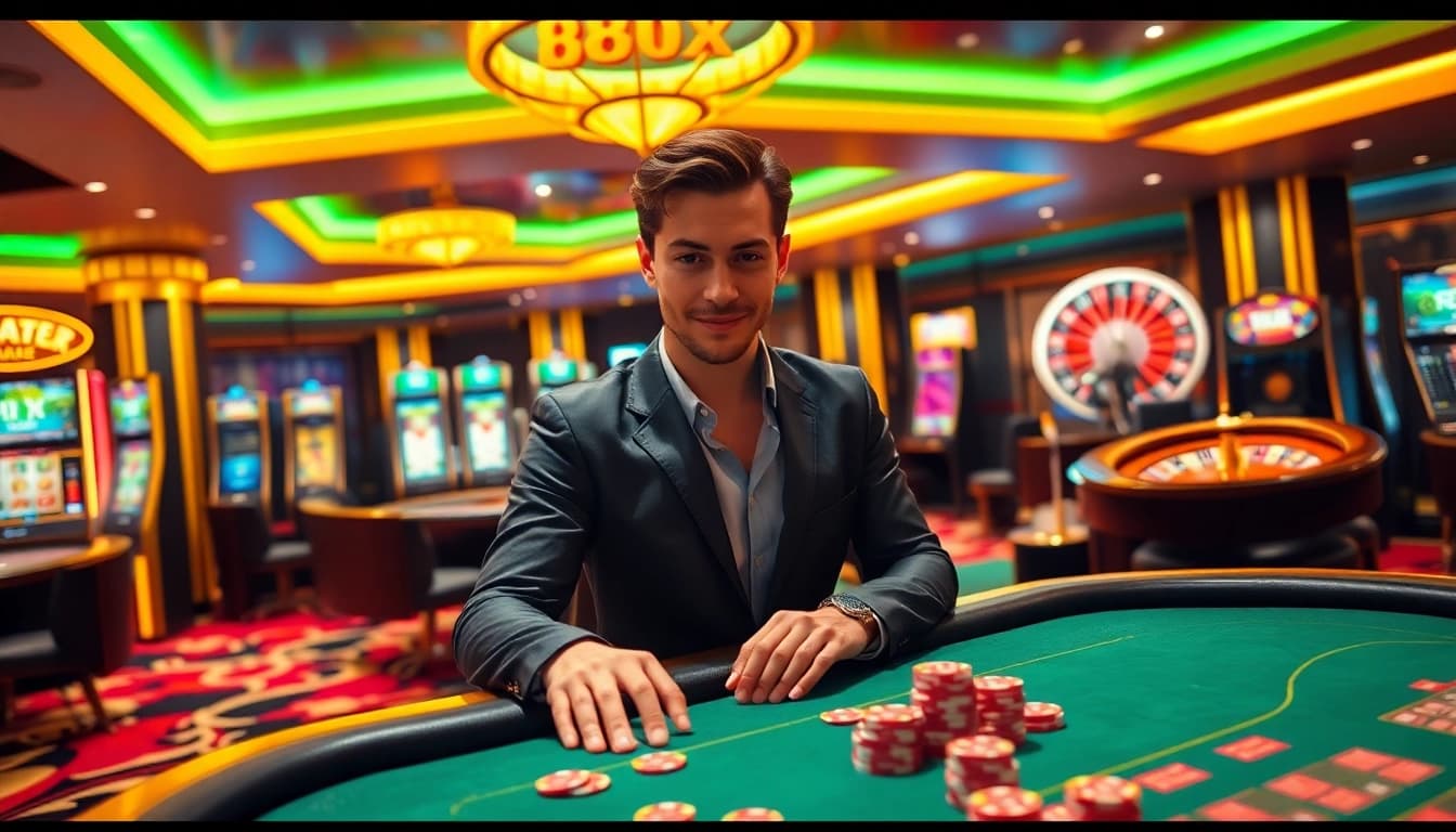 Engage with the exciting online casino environment at 88xx.com featuring vibrant slot machines and dynamic poker tables.