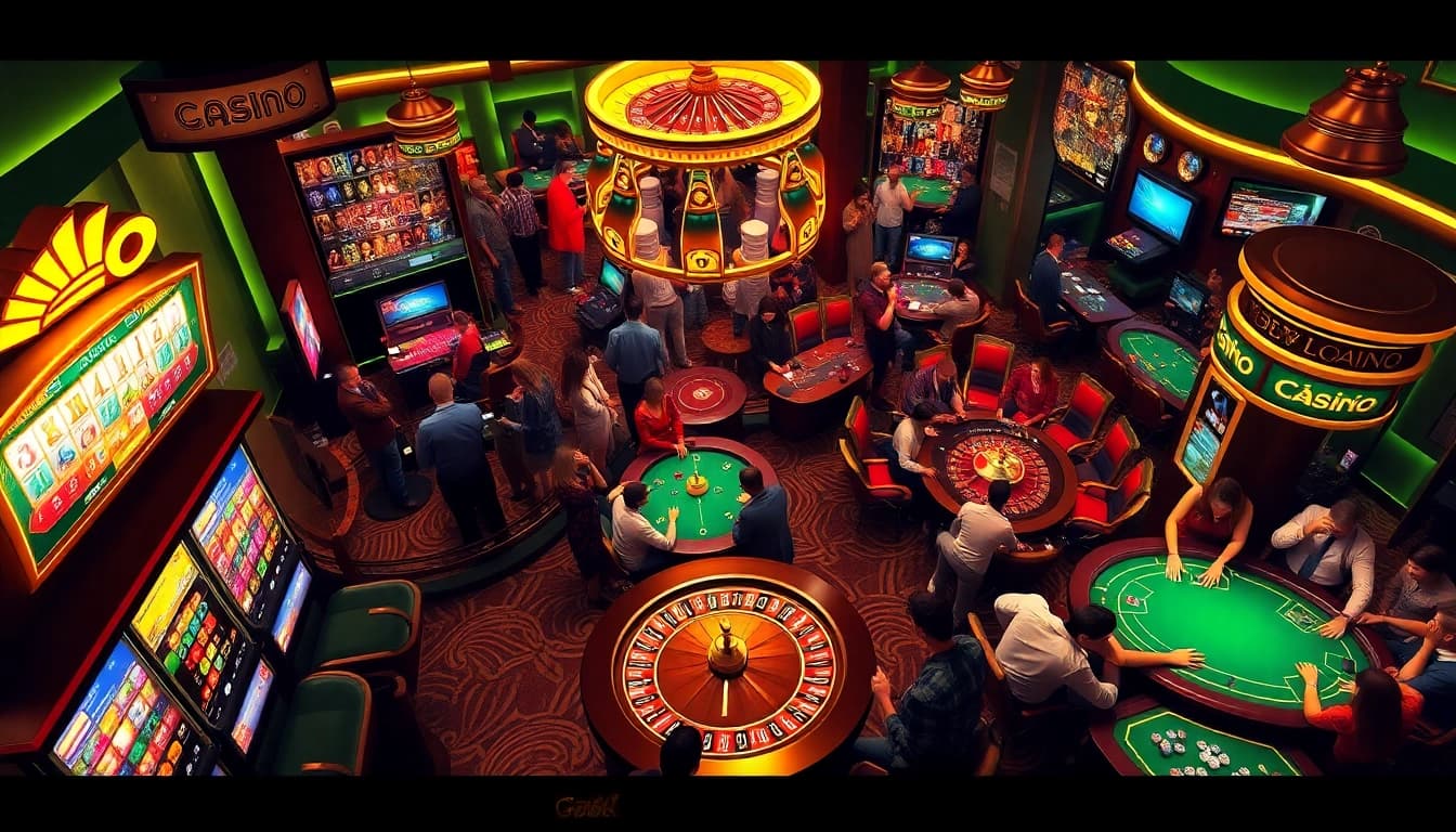 Experience the thrill of gaming as you tải go88, featuring vibrant casino tables and colorful slot machines.