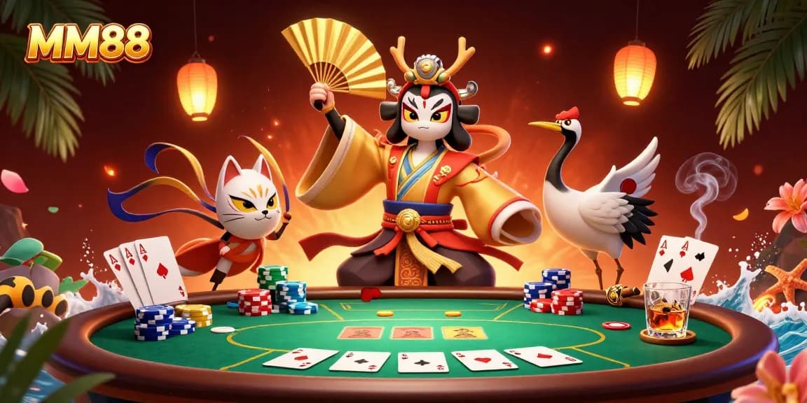 Experience exhilarating poker action at MM88 with kabuki warriors and festive spirits.