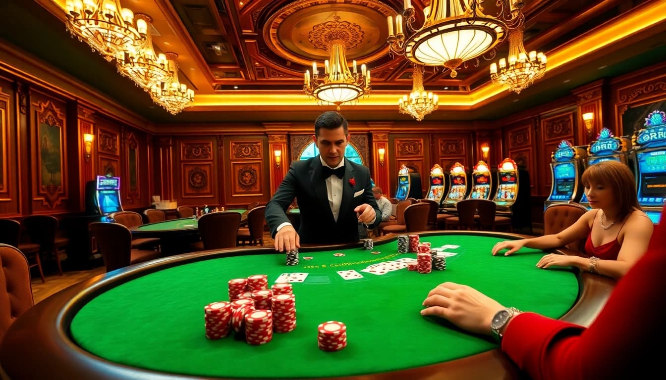 Experience king 88 excitement with players engaging at a luxurious casino table.