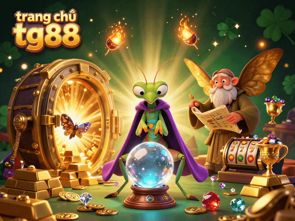 Experience the vibrant energy of trang chủ tg88 with a mystical casino scene featuring enchanting characters and rich treasures.