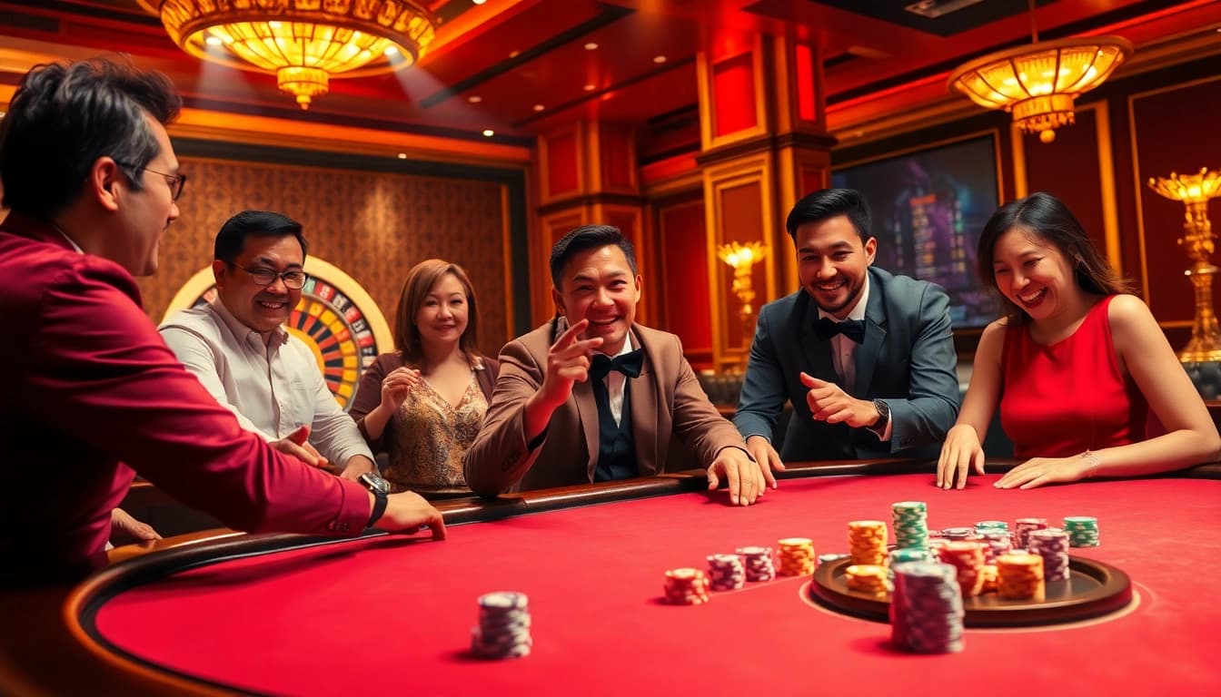 Players strategizing at a vibrant poker table in a luxurious casino ambiance, showcasing 7mcn.