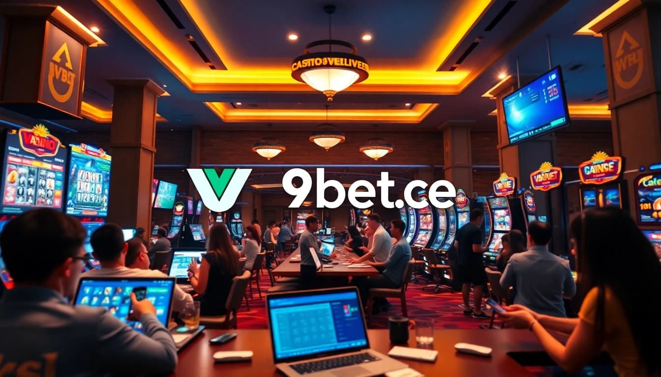 V9bet.ce online casino showcasing players enjoying diverse gaming options in a modern digital interface.