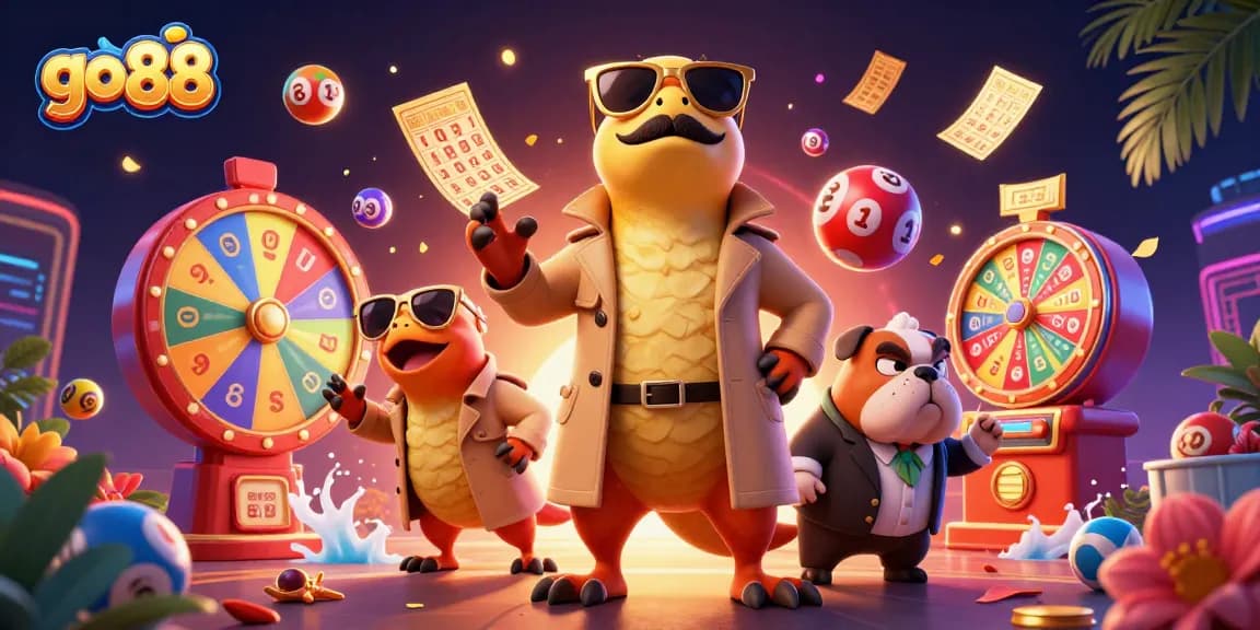 Engage with go 88's exciting lottery experience featuring dynamic 3D cartoon raptors.