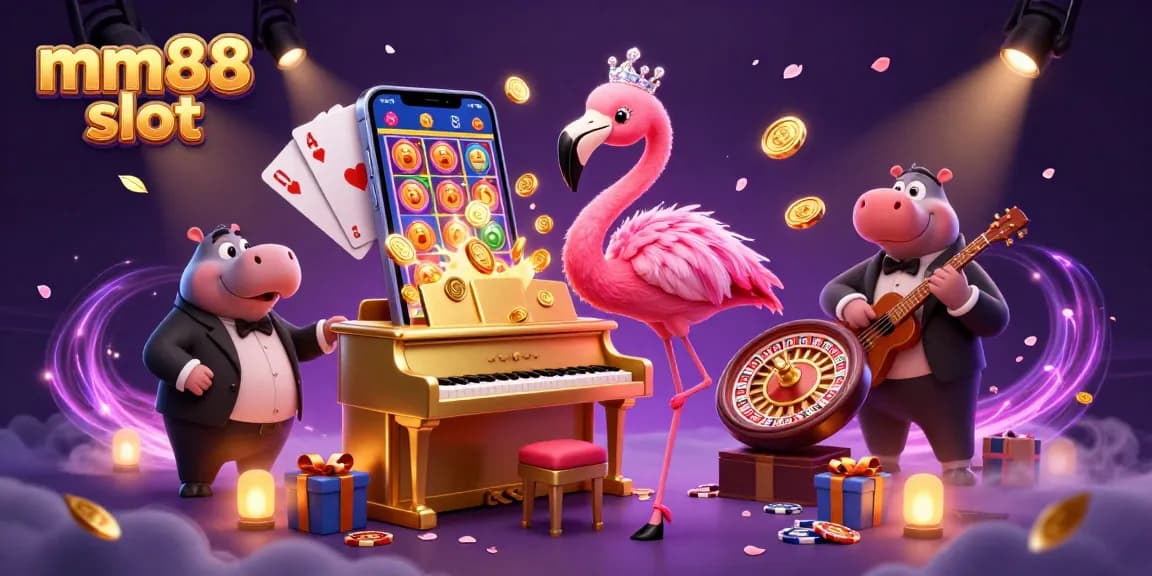 Experience the vibrant mm88 slot scene with singing flamingos and dynamic game elements.