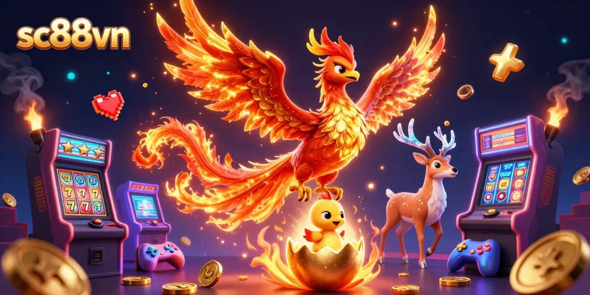 Experience epic gameplay at sc88vn with vibrant slot machines illuminated by a brilliant phoenix.