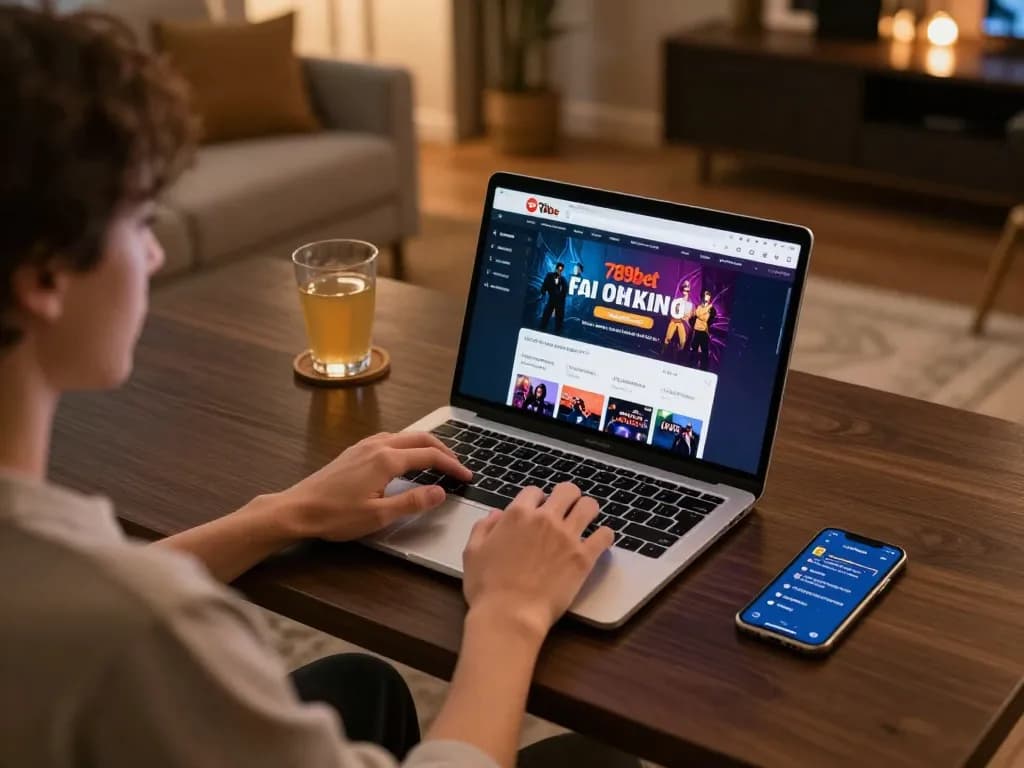 Player engaging in exciting online gaming at 789bet ac laptop setup with live dealer.