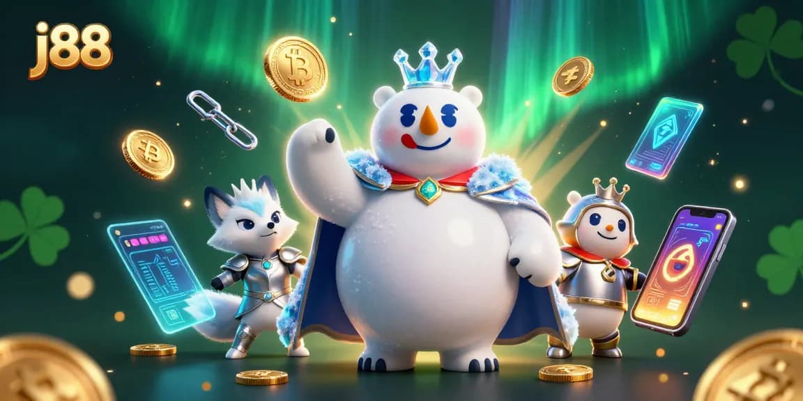 Engage with j88 gaming that blends fantasy and cryptocurrency in a vibrant 3D scene.
