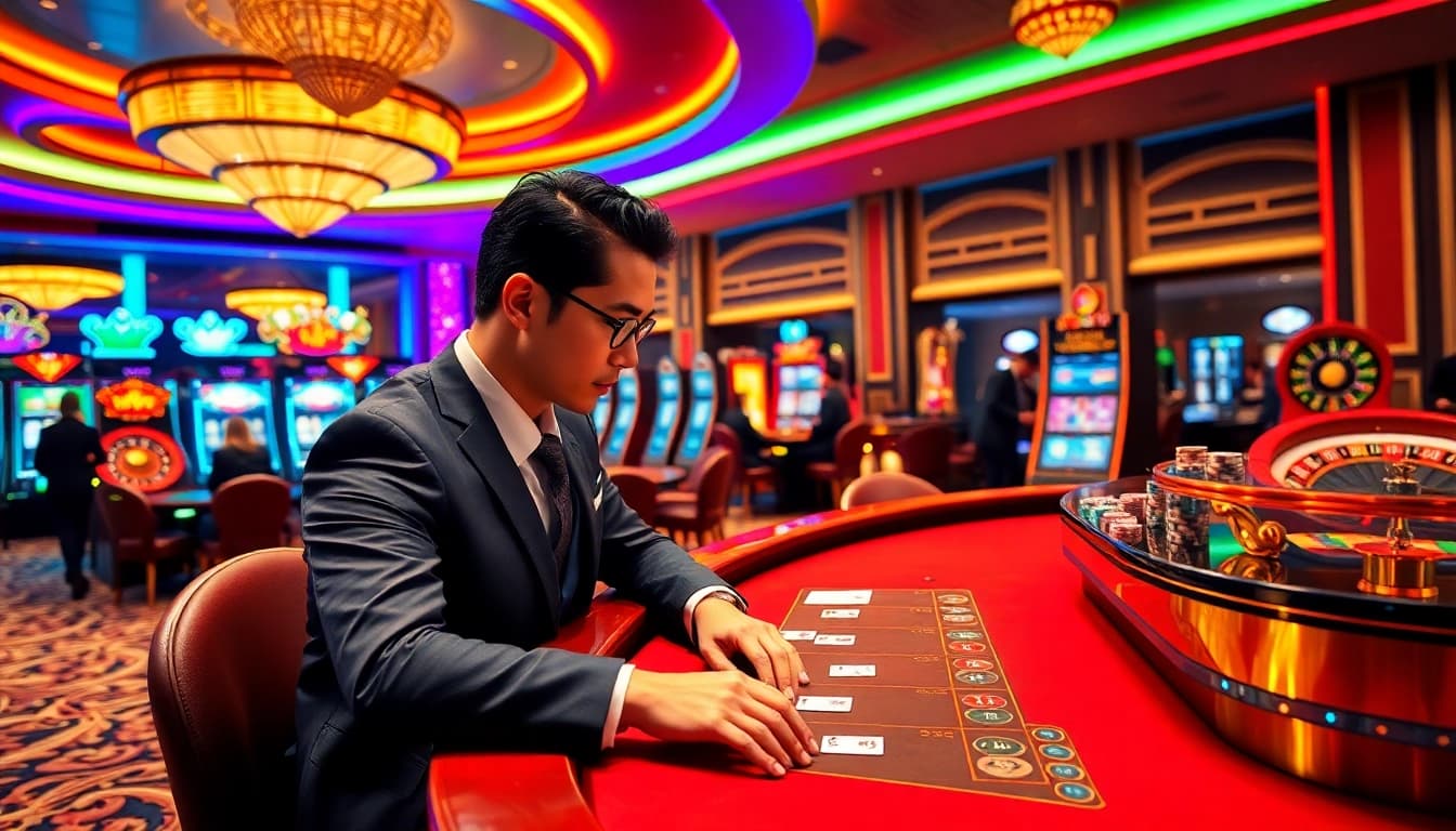 Kèo nhà cái hôm nay with an engaging poker scene in a lively casino atmosphere.