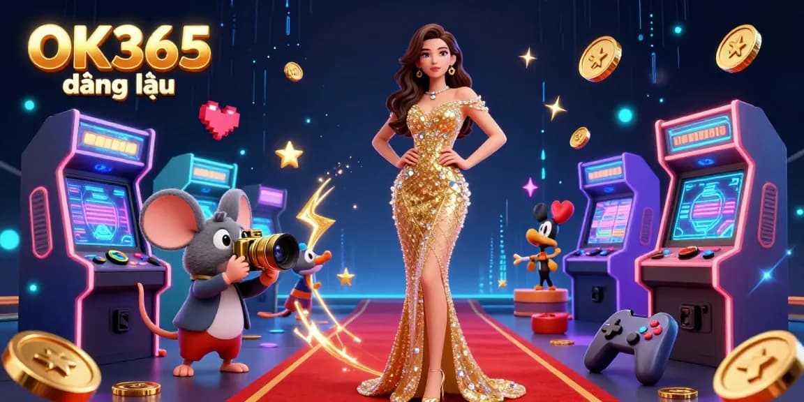 Experience the glamour of OK365 đăng nhập with vibrant casino-themed 3D elements and dynamic game visuals.