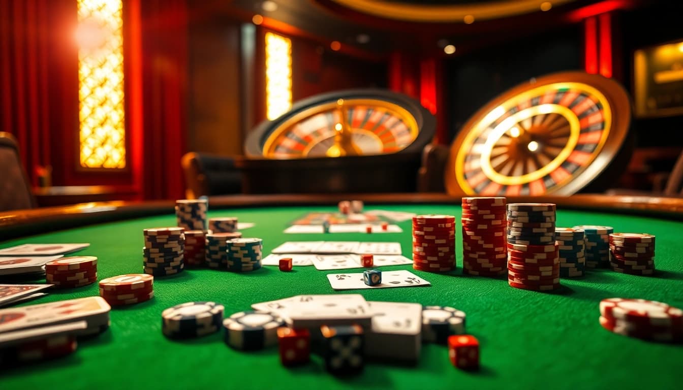 Experience the luxury of gambling with a vibrant poker scene from https://urr88.com/ showcasing chips and cards.