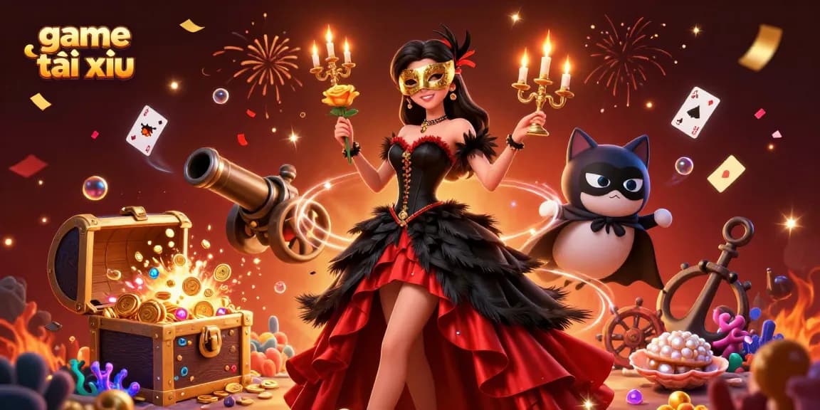 Experience thrilling game tài xỉu with stunning visuals and rich casino elements in this 3D illustration.