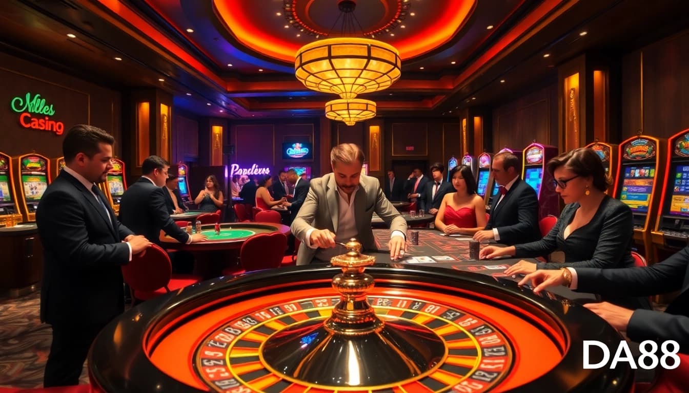 Players engaging in thrilling casino games at DA88, showcasing excitement with roulette and poker.