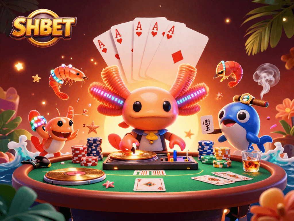 Experience thrilling gameplay at SHBET with vibrant casino-themed digital art featuring interactive characters.