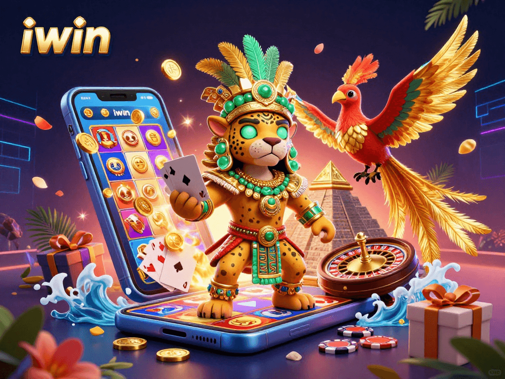 Spin to win with iwin's vibrant 3D depiction of a Mayan jaguar priest and thrilling casino elements.