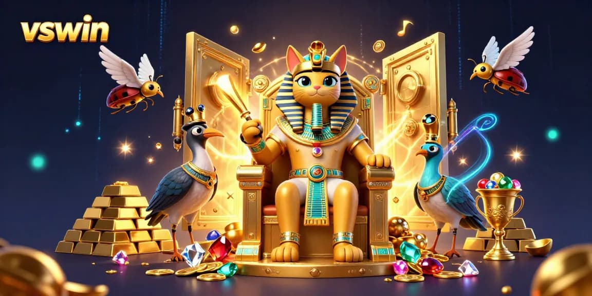 Engage with vibrant vswin gaming scenes featuring Egyptian-inspired characters and treasures.