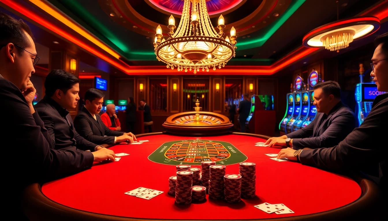 Experience the excitement of gambling at SODO66 with a vibrant poker table scene.