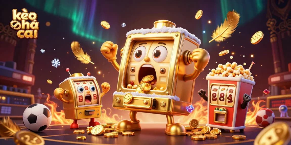 Experience kèo nhà cái with this dynamic scene featuring vibrant slot machines and energetic gaming elements.