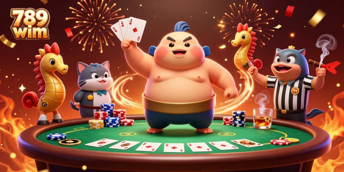 Engage in thrilling poker action with the vibrant 789 wim underwater scene featuring a blowfish and referee.