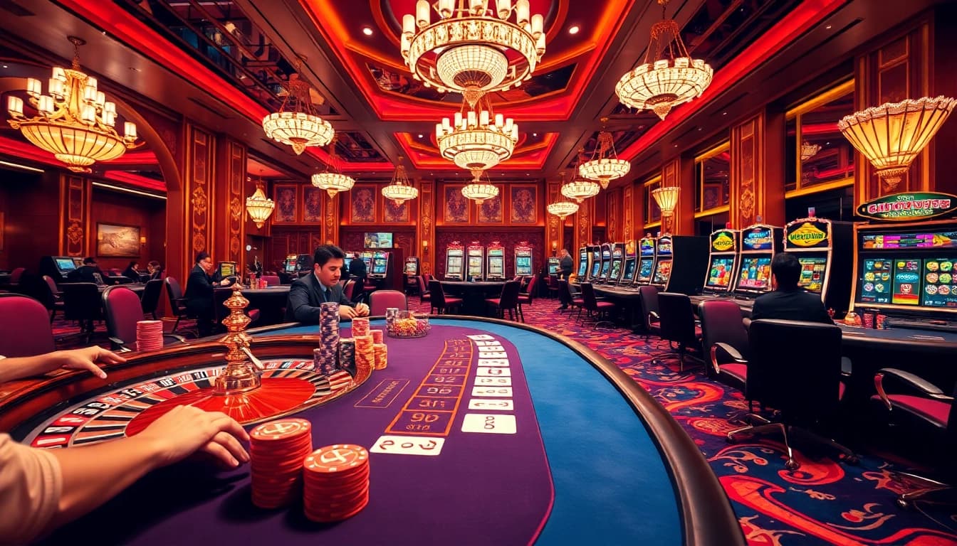 Chotruyen gambles in luxurious casino setting with poker tables and roulette wheels.