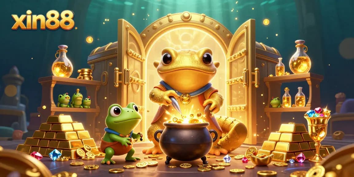 Engage with xin88's dazzling golden casino adventure, featuring magical alchemist characters and treasures.