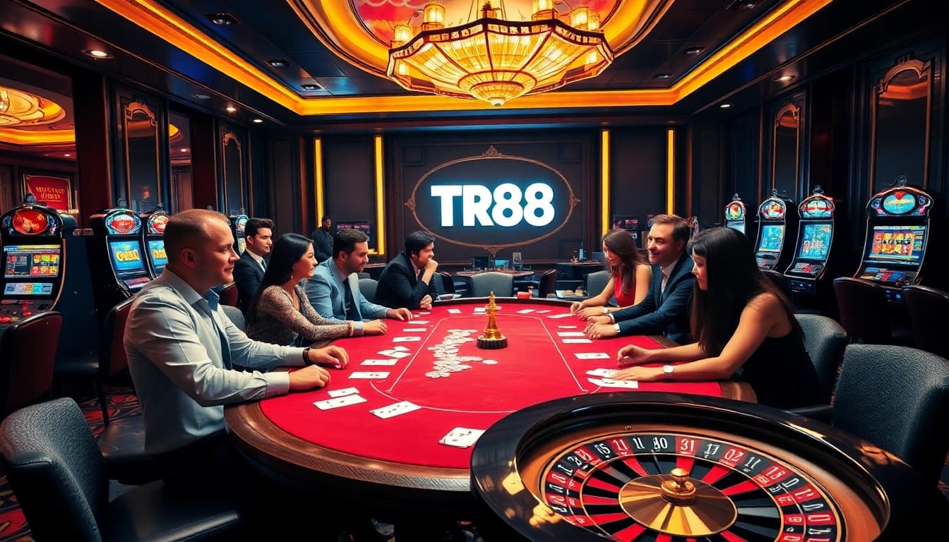 Explore the thrilling atmosphere of TR88 with vibrant poker games and exciting casino visuals.