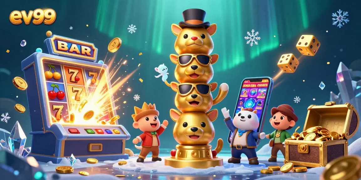 Experience the thrilling moments at ev99 with vibrant 3D illustrations of casino excitement.