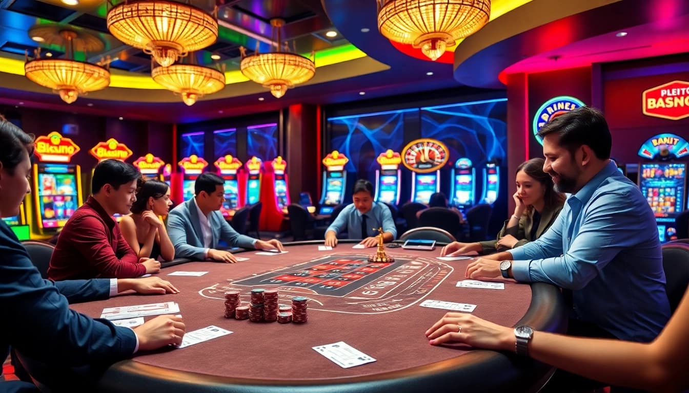 Players at 88xx.com engage in a vibrant casino scene with blackjack and poker, showcasing excitement.